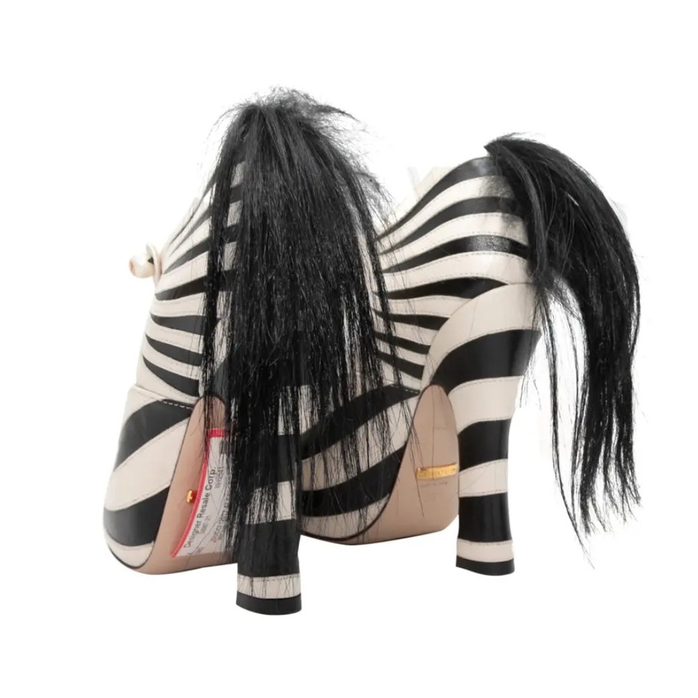 Gucci Black and White Zebra-Stripe Mary Jane Heel with Tail Detail - Picture 2 of 14